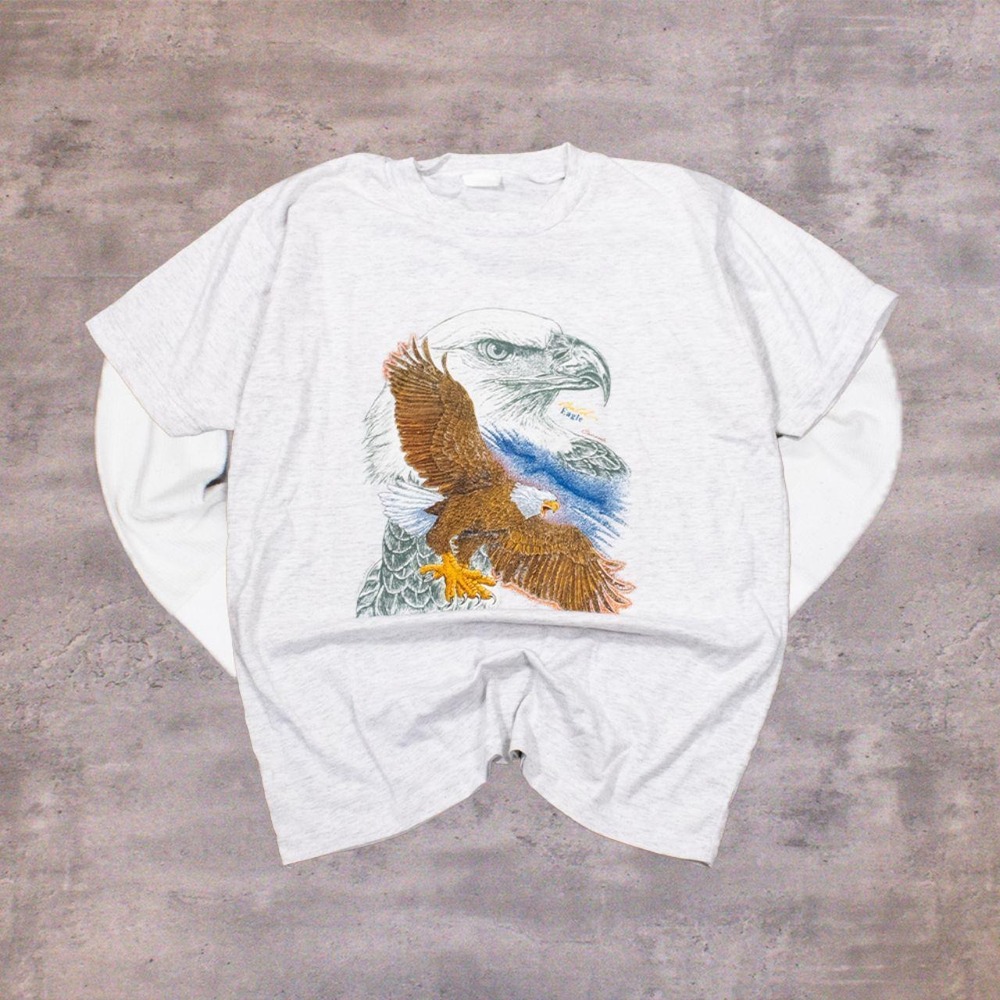 1990's Canada Animal Eagle Harley Davidson Single Stitch Heather Grey T-Shirt